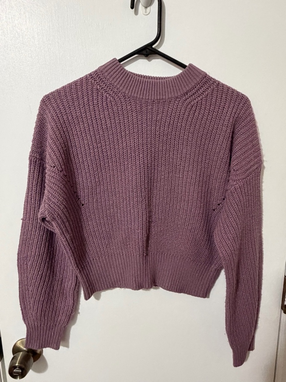Garage Cropped Knit Sweater Mauve Purple Balloon Sleeve Size XS Cozy